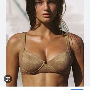 Vitamin A Metallic Gold Underwire Bikini Top NWT